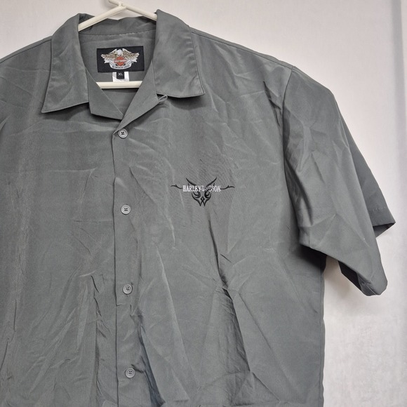Vintage Harley Davidson Mens XL Casual Button-Up Short Sleeve Shirt Dagger Gray - Picture 5 of 9